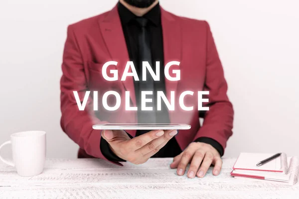 Mão Escrita Sinal Gang Violência Internet Concept Violação Das Leis — Fotografia de Stock