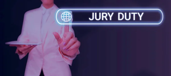 Wystawa Koncepcyjna Obowiązek Jury Duty Obowiązek Prezentacji Biznesowej Lub Okres — Zdjęcie stockowe