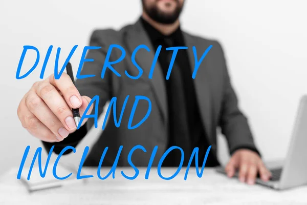 Segno Testo Che Mostra Diversità Inclusione Business Panoramica Gamma Differenza — Foto Stock