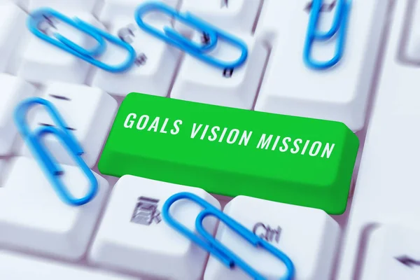 Text Zeigt Inspiration Ziele Vision Mission Business Schaufenster Praktischen Planungsprozess — Stockfoto