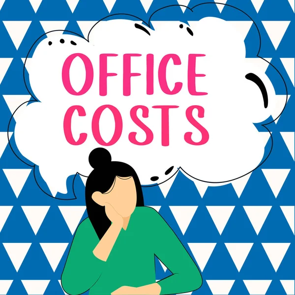 Writing displaying text Office Costs, Business overview amount of money paid to landlord to cover expenses on workroom