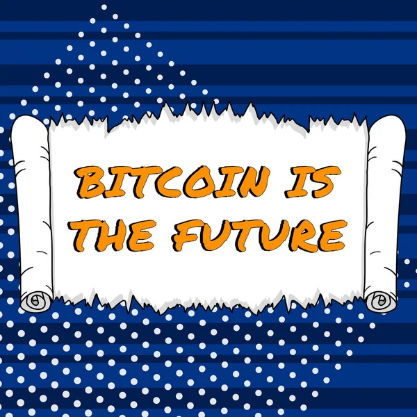 Metin gösterimi Bitcoin, tüccarların bitcoin alıp satabildikleri Gelecek, İş Konsepti dijital pazarlamasıdır