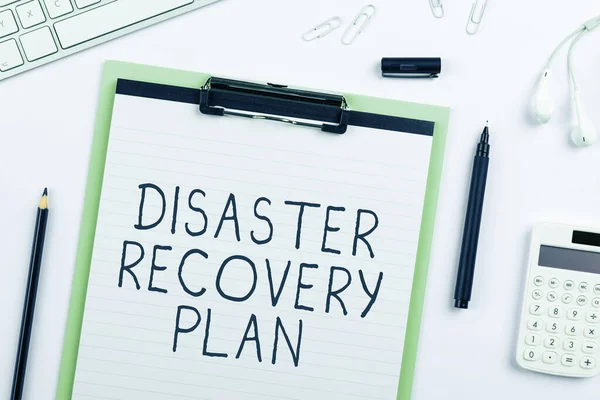 Text caption presenting Disaster Recovery Plan, Word Written on having backup measures against dangerous situation