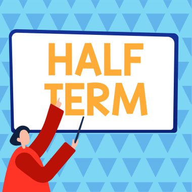 Yarı Dönem kavramsal fotoğrafı gösteren metin tabelası satılık bir şeyin yarı fiyatına satılıyor.