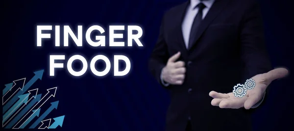 Signo Texto Que Muestra Finger Food Productos Escaparate Negocios Digestivos —  Fotos de Stock