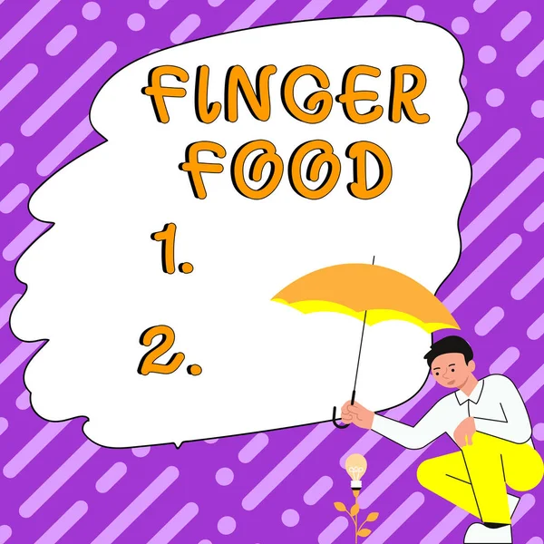 Psaní Zobrazující Text Finger Food Business Overview Products Digestives Held — Stock fotografie