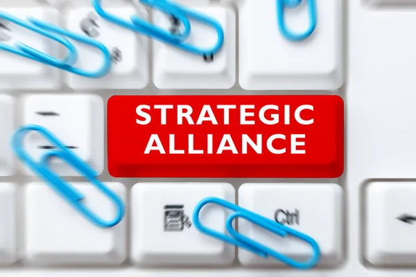Conceptual display Strategic Alliance, Business overview a bond between states, parties, individuals on goal achievement