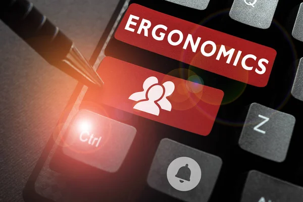 Text Caption Presenting Ergonomics Concept Meaning Fitting Designing Workplace Users — Stock Photo, Image