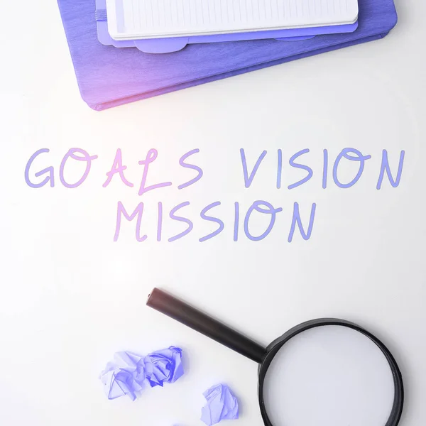 Text Zeigt Inspiration Ziele Vision Mission Geschäftskonzept Praktischen Planungsprozess Verwendet — Stockfoto