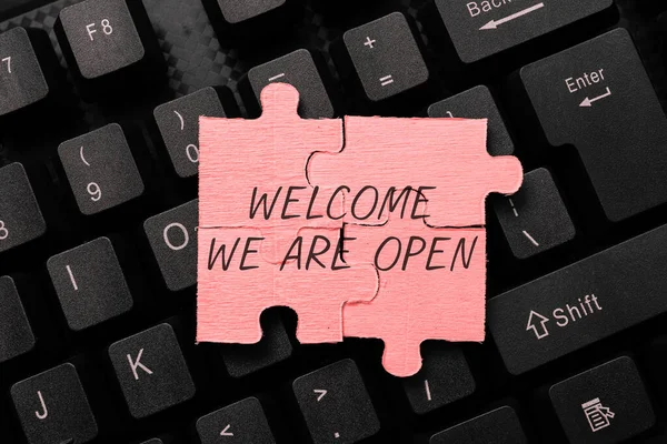 Text Caption Presenting Welcome Open Conceptual Photo Greeting Making Part — Stock Photo, Image