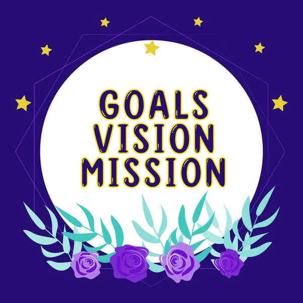 Segno Testo Che Mostra Gli Obiettivi Vision Mission Word Processo — Foto Stock