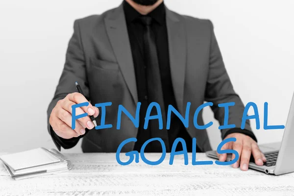 Hand Writing Sign Financial Goals Word Targets Usually Driven Specific — Stock Photo, Image