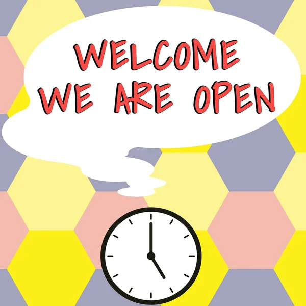 Inspiration Showing Sign Welcome Open Business Overview Greeting Making Part — 스톡 사진