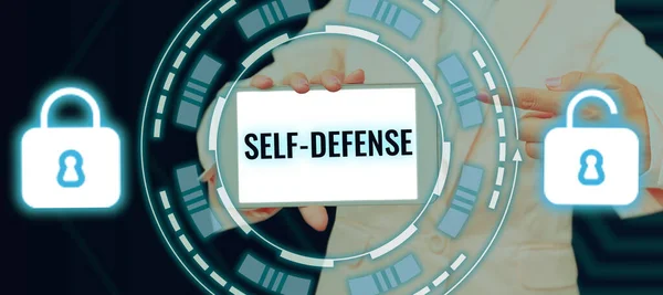 Szöveg Felirat Bemutatása Self Defense Koncepció Jelentése Cselekmény Hogy Megvédje — Stock Fotó