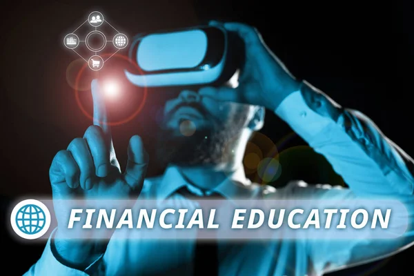 Hand Writing Sign Financial Education Business Concept Understanding Monetary Areas — Fotografia de Stock