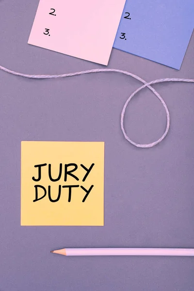 Text Bildtext Som Presenterar Juryns Plikt Skyldighet Enligt Internet Concept — Stockfoto