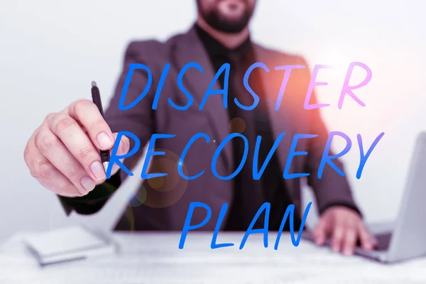 Text Sign Showing Disaster Recovery Plan Internet Concept Having Backup — Stock Photo, Image