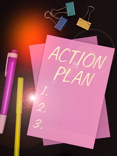 Firma Escritura Mano Plan Acción Lista Ideas Negocios Las Cosas — Foto de Stock