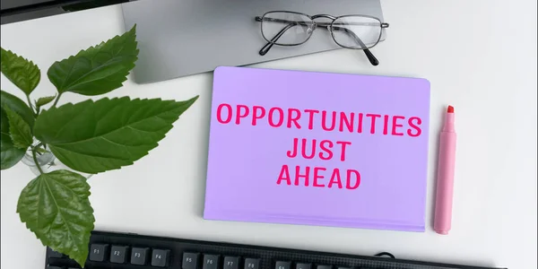 Konzeptionelle Bildunterschrift Opportunities Just Ahead Business Schaufenster Einer Reihe Von — Stockfoto