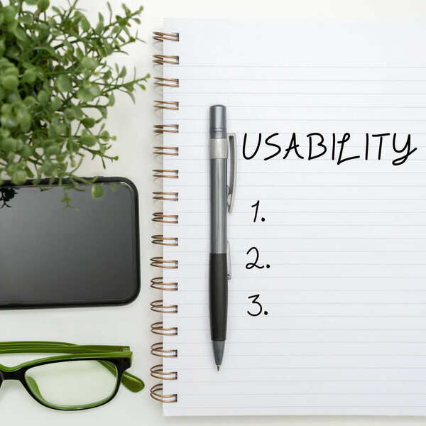 Подпись к тексту, представляющая удобство использования, концептуальное фото Слово, ассоциированное с тем, как оценивать полезность объектов