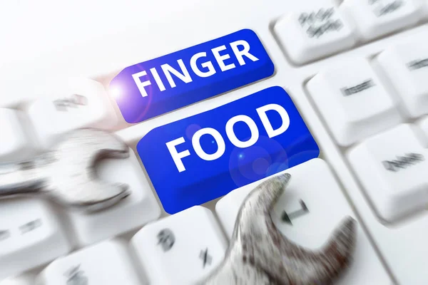 Inspiration Showing Sign Finger Food Internet Concept Products Digestives Held — 图库照片