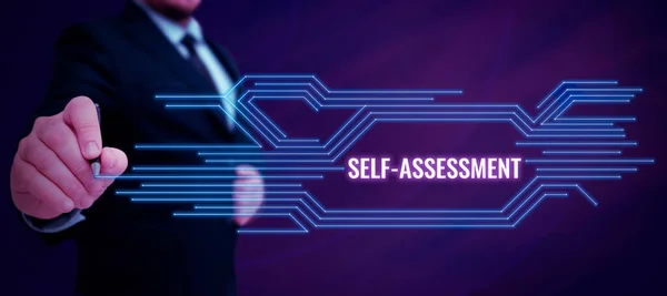 Tekstbord Met Self Assessment Business Showcase Trots Vertrouwen Jezelf Kom — Stockfoto