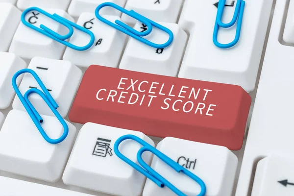 Sign Displaying Excellent Credit Score Internet Concept Persons Report Financial —  Fotos de Stock