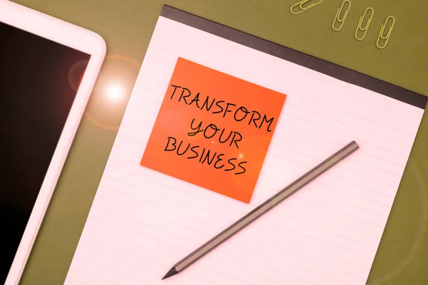 Texto Que Presenta Transform Your Business Word Written Modificar Energía — Foto de Stock