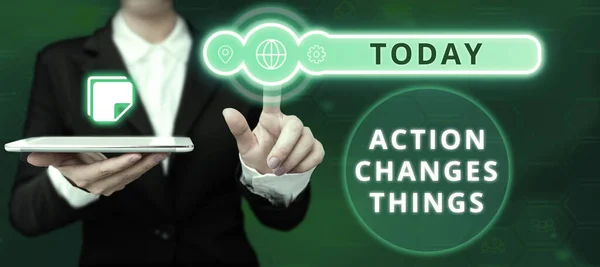 Text Sign Showing Action Changes Things Business Idea Doing Something — Stock Photo, Image