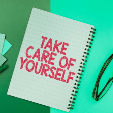 Kavramsal manşet: Kendine dikkat et, iş konsepti bir araya gelişi veya sohbeti kibarca bitirmenin bir yoludur.