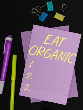 El yazısı işareti: Organik yiyin, konsept yapın, şeker kontrolü diyetinin azaltılması anlamına gelir