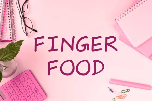 Text Caption Presenting Finger Food Internet Concept Products Digestives Held — 图库照片