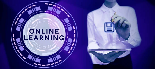 Text Sign Showing Online Learning Internet Concept Larning Assistance Internet — Foto de Stock
