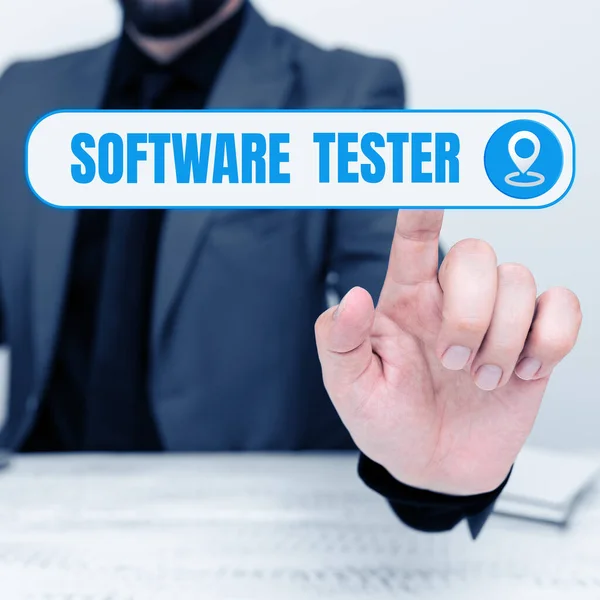 Writing displaying text Software Tester, Business overview implemented to protect software against malicious attack