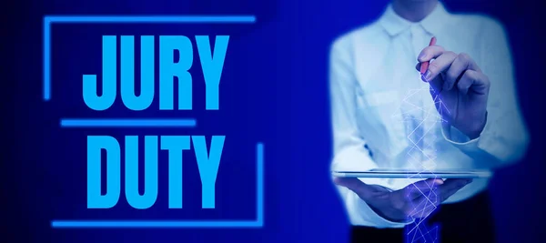 Text Caption Presenting Jury Duty Business Concept Obligation Period Acting —  Fotos de Stock
