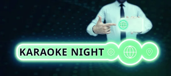 Legenda Conceitual Karaoke Night Business Approach Entretenimento Cantando Longo Música — Fotografia de Stock