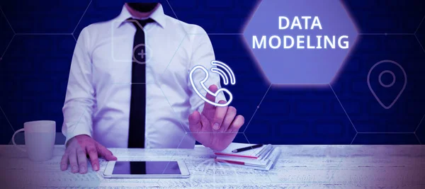 Sinal Escrita Manual Modelagem Dados Processo Abordagem Empresarial Transferência Dados — Fotografia de Stock
