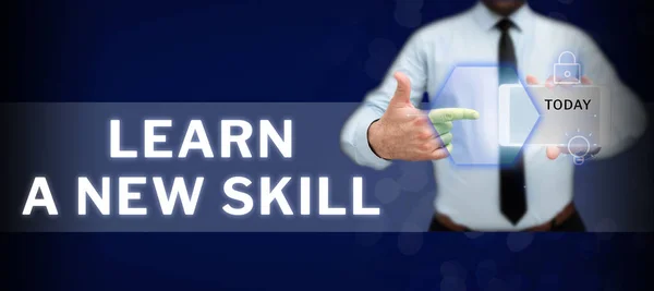 Text Sign Showing Learn New Skill Business Overview Acquisition Knowledge — Zdjęcie stockowe