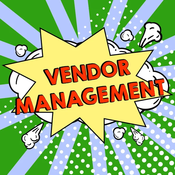 Text Showing Inspiration Vendor Management Business Approach Activities Included Researching — Stock Photo, Image