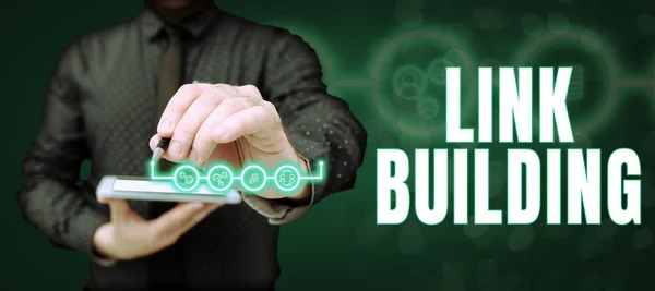 Logga Visar Link Building Affärsidé Seo Term Exchange Links Förvärva — Stockfoto