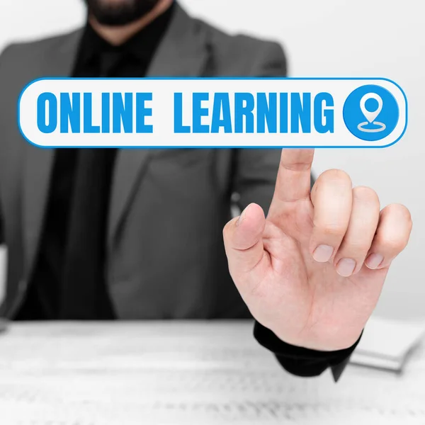 Handskrift Tecken Online Learning Begreppet Betyder Larning Med Hjälp Internet — Stockfoto