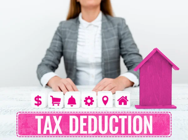 Conceptual Caption Tax Deduction Word Written Amount Subtracted Income Calculating — Stock Photo, Image