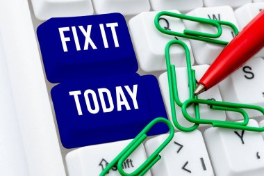 Metin başlığı Fix It, Business showcase Belli bir yerde veya pozisyonda güvenli bir şekilde bir şeyi tamir edin