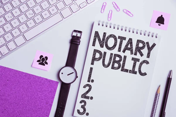 Text Bildtext Presenterar Notarius Publicus Affärsstrategi Laglighet Dokumentation Auktorisation Certifiering — Stockfoto
