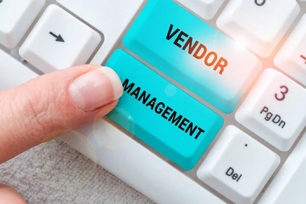 Sign Displaying Vendor Management Business Showcase Activities Included Researching Sourcing — Stok fotoğraf