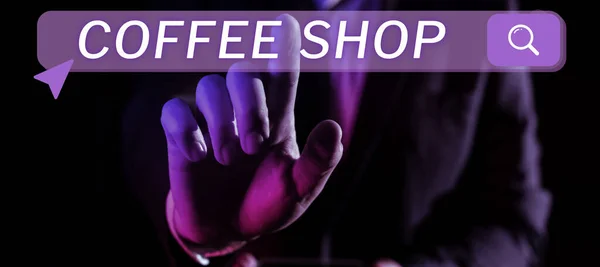 Tekstbord Met Coffeeshop Woord Voor Klein Informeel Restaurant Met Koffie — Stockfoto