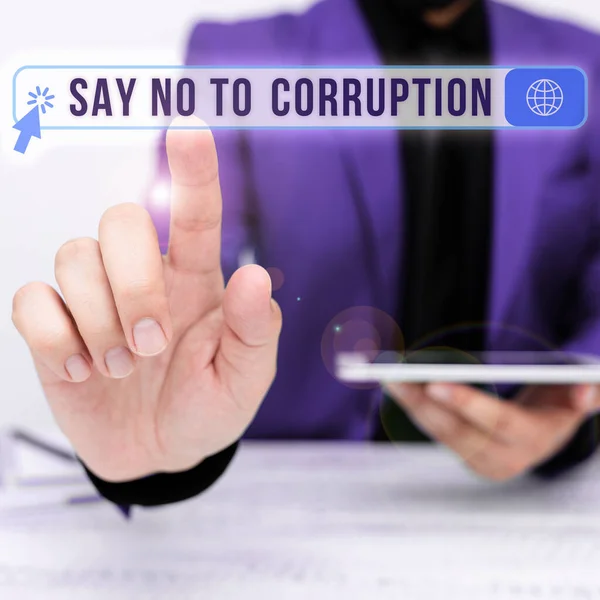 Handstilstext Säg Nej Till Korruption Internetkoncept Införa Decentraliserat Utbyte Pengar — Stockfoto