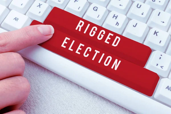 stock image Text sign showing Rigged Election, Word Written on Manage drilling operations to minimize rig down time