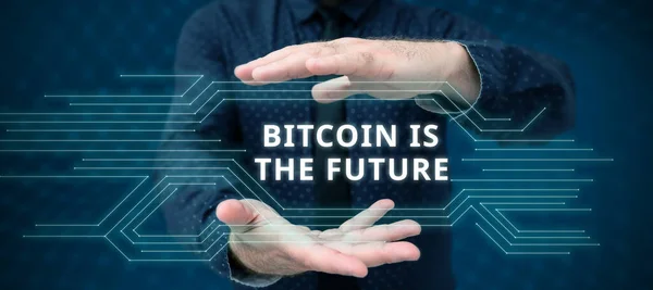 stock image Text caption presenting Bitcoin Is The Future, Business idea digital marketplace where traders can buy and sell bitcoins