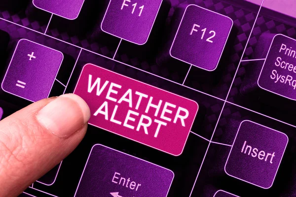 Escrevendo Exibindo Texto Weather Alert Business Abordagem Alerta Urgente Sobre — Fotografia de Stock
